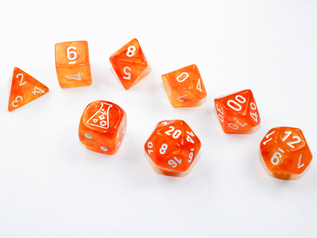 Borealis Blood Orange/white Luminary Polyhedral 7-Dice Set (with bonus die) - CHX30052
