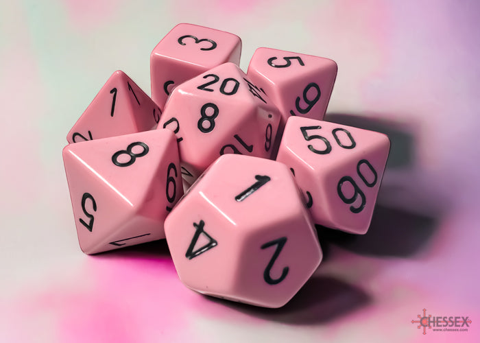 Opaque - Pastel Pink/Black - Polyhedral 7-Die Set - CHX25464