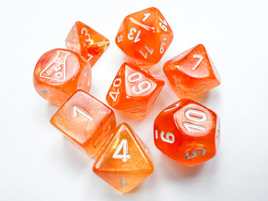 Borealis Blood Orange/white Luminary Polyhedral 7-Dice Set (with bonus die) - CHX30052