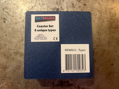 Blue textured box with a label and barcode on a rusty metal surface